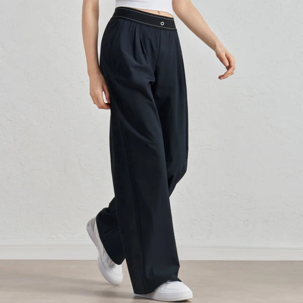 New Sports Yoga Wide Leg Pants Women Summer Elastic Waist Quick Drying Straight Pants Fitness Casual Solid Black Trousers Female