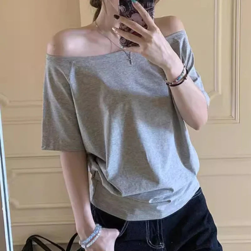 T-shirts Women Solid Simple Summer Casual Cleanfit Short Sleeve All-match Young Girls Streetwear Y2k Top Aesthetic Clothes Ins