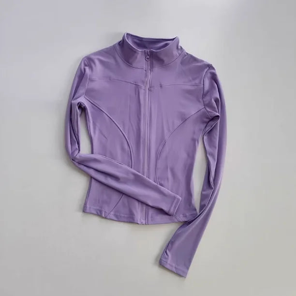Outdoor Sports Long Sleeved Women Slim Yoga Clothes Quick Dry Zipper Cardigan Stand Up Collar Jacket Running Fitness Jacket Top