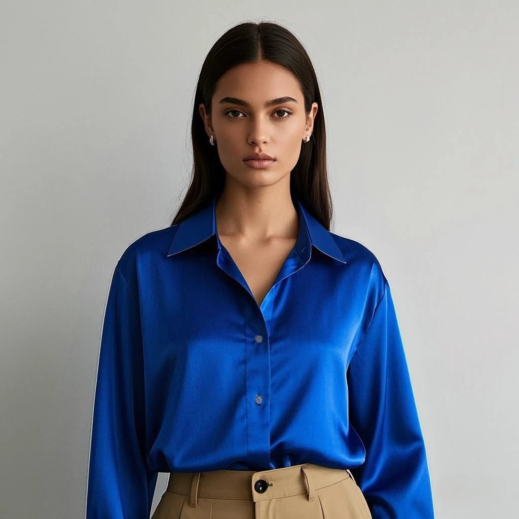 Luxury Satin Finish Shirts And Blouses For Women Clothes Casual Top OL Long Sleeve Single Breasted Elegant French Solid Blouses