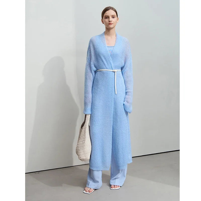 AMII Minimalist Long Sweater Cardigan For Women 2025 Spring New Casual Office Lady Knitted Coats Loose Female Cardigan 12551045