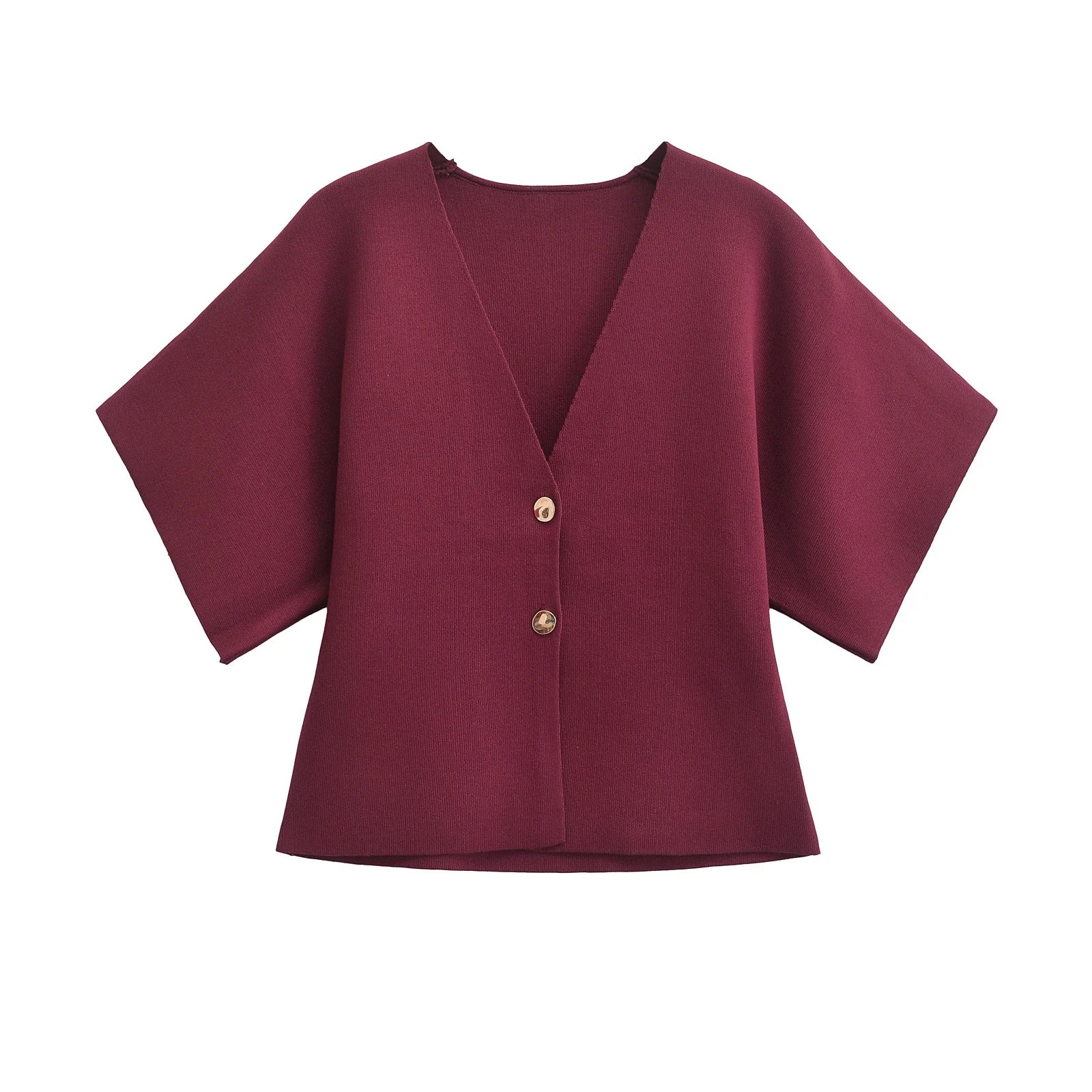 2024 European and American style autumn new women's fashion simple style casual plain needle short sleeve V neck knitted top