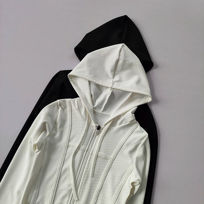 Women's Fitness Coat Hooded Cardigan Tight Quick-dry Sports Jacket Running Training Shirt Yoga Clothes Long Sleeve Sport Jacke
