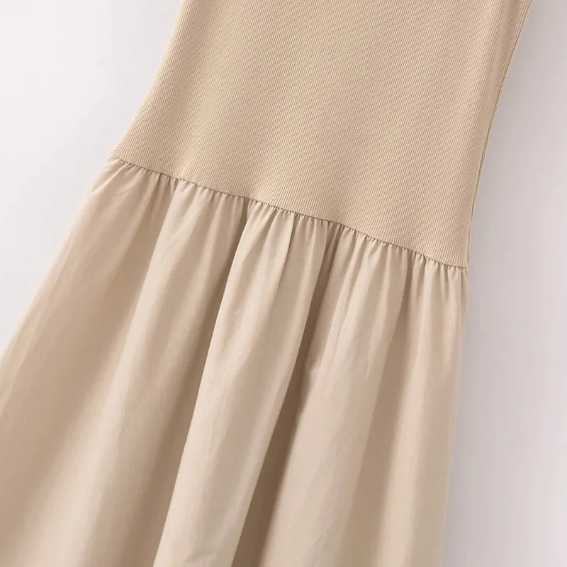 TRAF Khaki Elegant Long Dresses 2025 Women's Spring Sleeveless Black Dresses Fashion Casual Party Y2k Dress Vestidos For Female