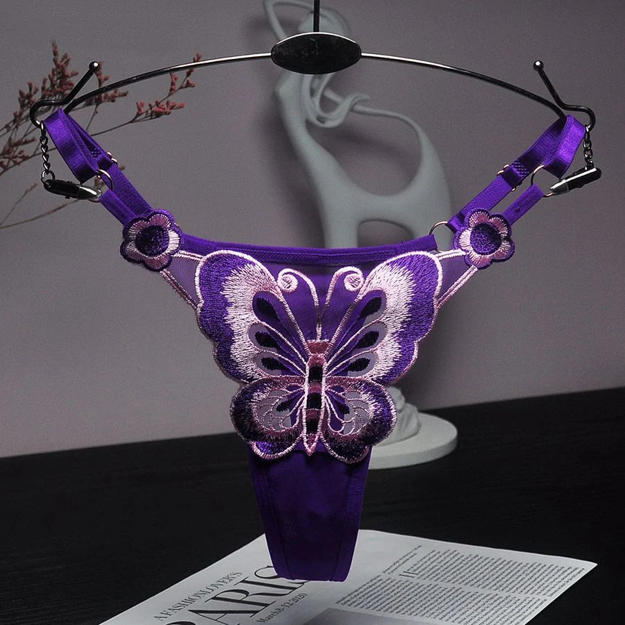 Sexy Lace Thong Women Butterfly Low Waist Panties G strings Transparent Mesh Briefs Adjustable Waist Panties Culotte Femme